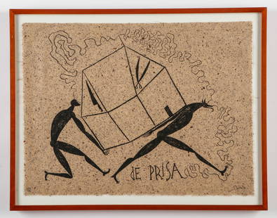 Jose Bedia (Cuban, b. 1959) "De Prisa," 1995: Jose Bedia (Cuban, b. 1959) "De Prisa," 1995, pencil signed and dated, numbered: 60/100, the full sheet, Institute of Contemporary Art, University of Pennsylvania, Philadelphia, publisher. Lithograph