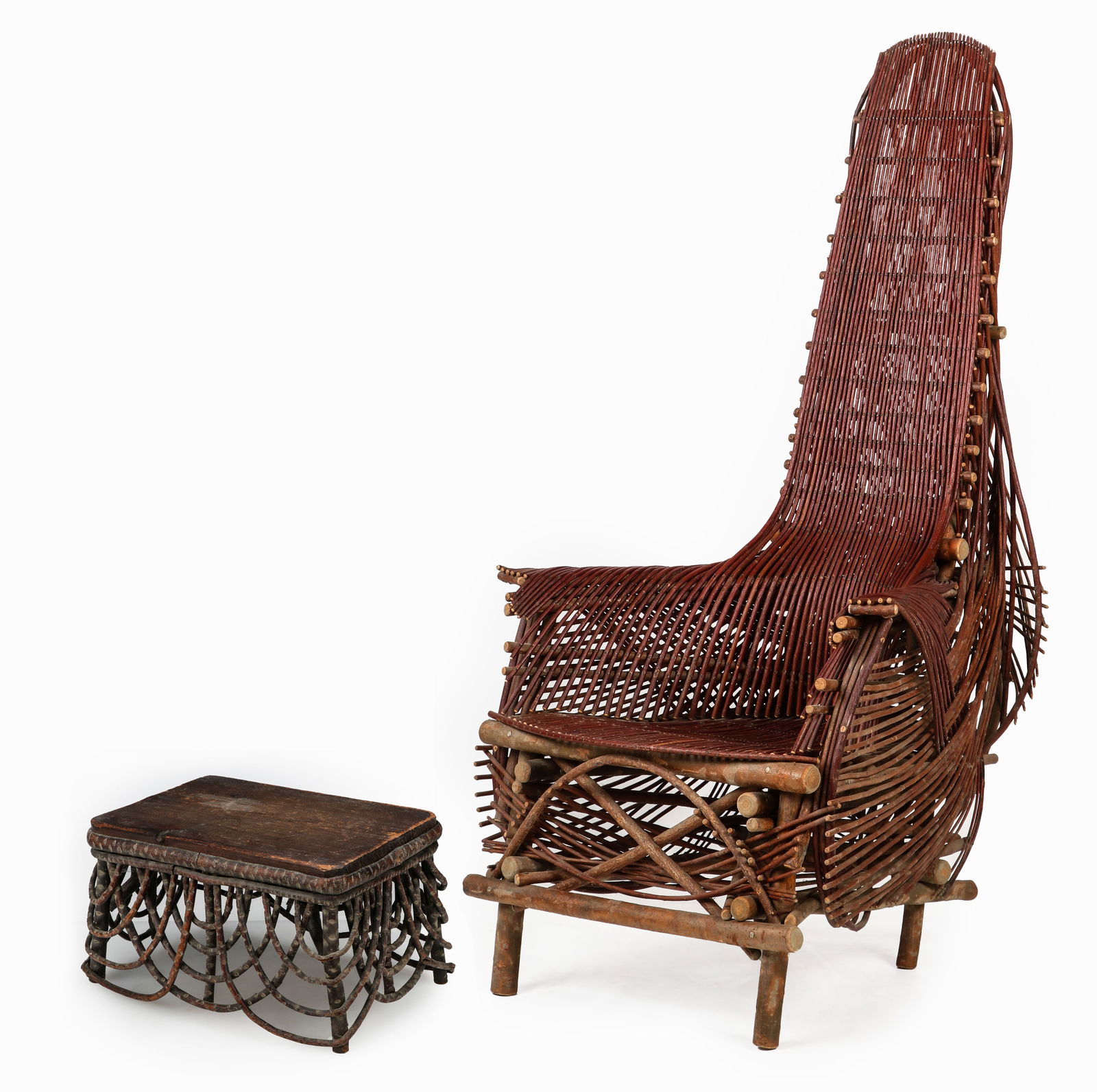 Clifton Monteith (American, b. 1944) Willow and Aspen Chair w, Stool (1 of 14)