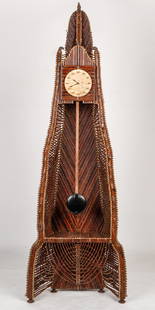 Clifton Monteith (American, b. 1944) Adirondack Tall Case Clock: Clifton Monteith (American, b. 1944) Adirondack Tall Case Clock. Bent willow work. Size: 80'' x 27'' x 27'' (203 x 69 x 69 cm). Provenance: The Robert L. Pfannebecker Collection. Artist Biography: "Fo