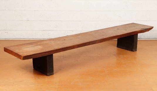 Donald B. Wright (American, 20th/21st C.) Large Wooden Plank Bench.: Donald B. Wright (American, 20th/21st C.) Large Wooden Plank Bench. Formerly in the residence of Robert Pfannebecker. Size: 15.5'' x 109.5'' x 20.5'' (39 x 278 x 52 cm). Provenance: The Robert L. Pfan