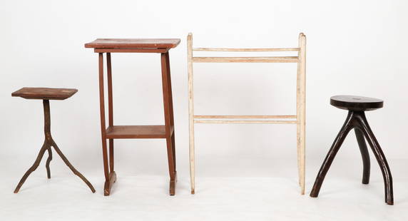 Group of 3 Vintage Stands and a Quilt Rack: Group of 3 Vintage Stands and a Quilt Rack. Size: Heights ranging from 20'' to 33'' (51 to 84 cm). Provenance: The Robert L. Pfannebecker Collection.