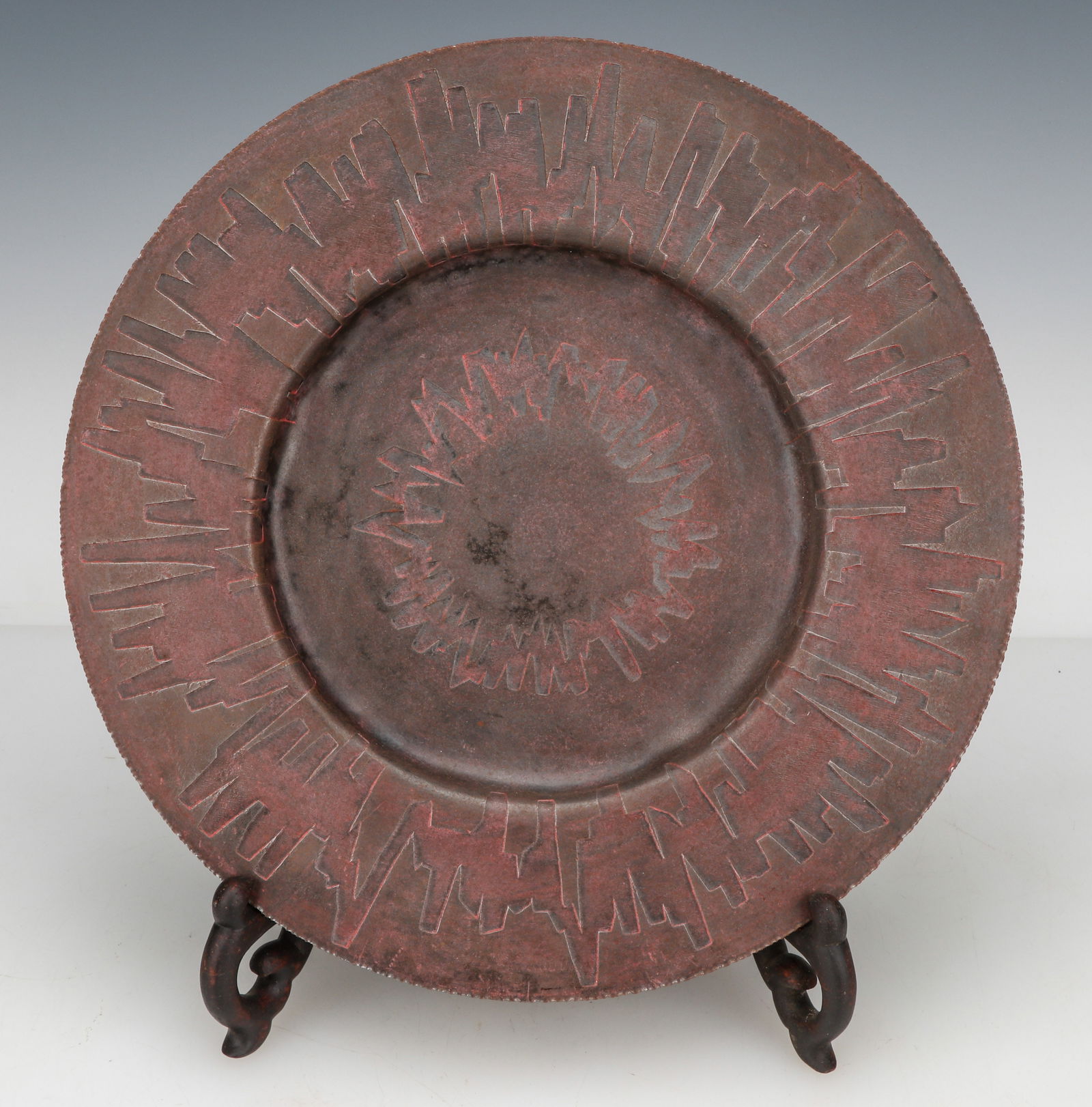 Eric Ryser, American (1976) Metal Plate, 2006: Eric Ryser, American (1976) Metal Plate, 2006, signed and dated. Stand not included. Size: 13'' x 13'' x 1'' (33 x 33 x 3 cm). Provenance: The Robert L. Pfannebecker Collection. Artist Biography: Havi