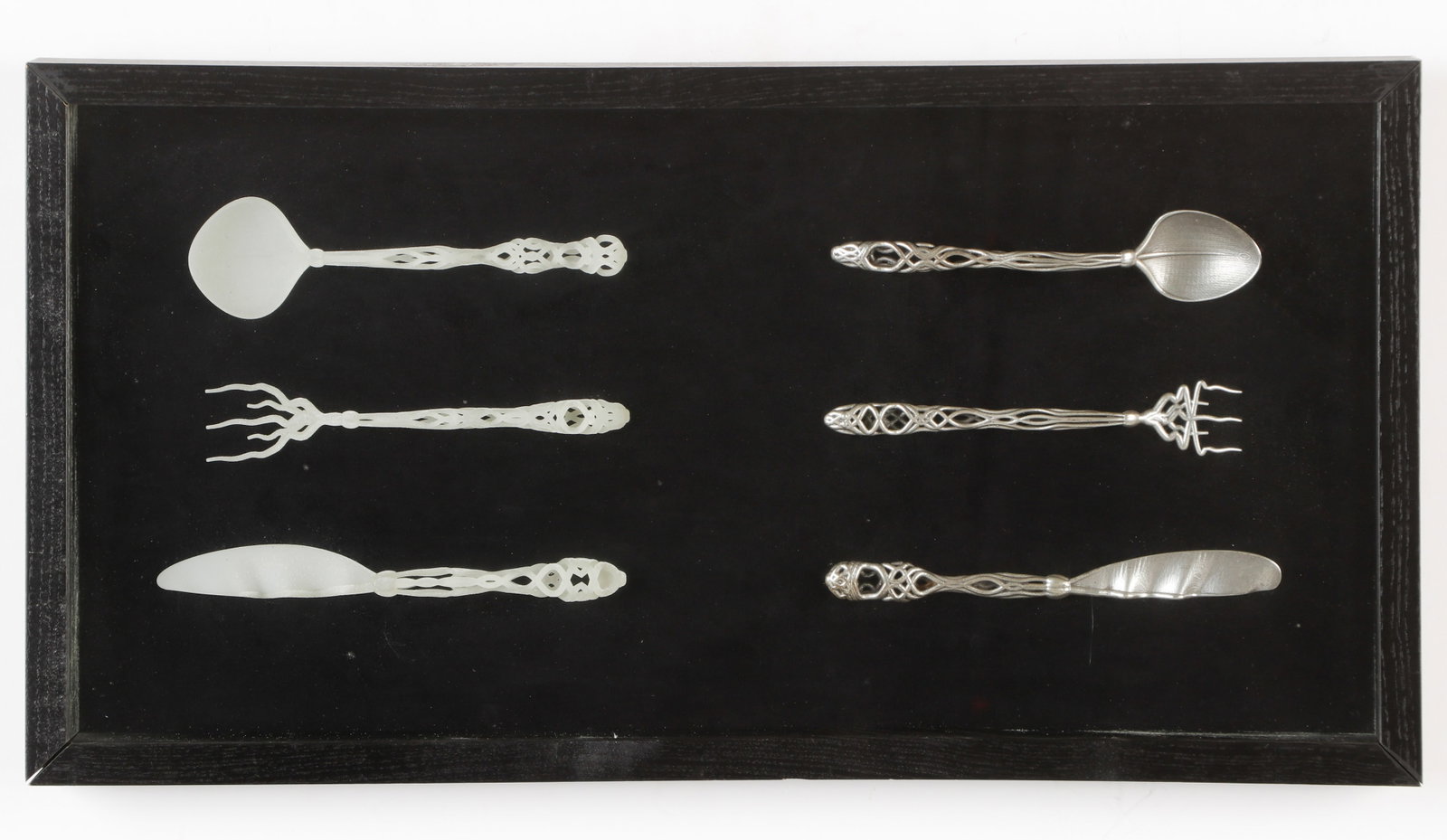 Richard Nelipovich (American, 20th/21st C.): Richard Nelipovich (American, 20th/21st C.) Code Generated Flatware Art. Size: object length range from 6'' to 7'' (15 to 18 cm) Frame Size: 11'' x 21'' (28 x 53 cm). Provenance: The Robert L. Pfanneb