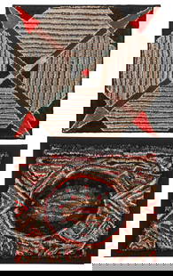 2 Antique American Hooked Rugs: 2 Antique American Hooked Rugs. On stretchers. Size: 30'' x 38'', 76 x 97 cm (rug); 34'' x 44'', 86 x 112 cm (stretcher); 2) 36'' x 40'', 91 x 102 cm (stretcher). Provenance: The Robert L. Pfannebecke