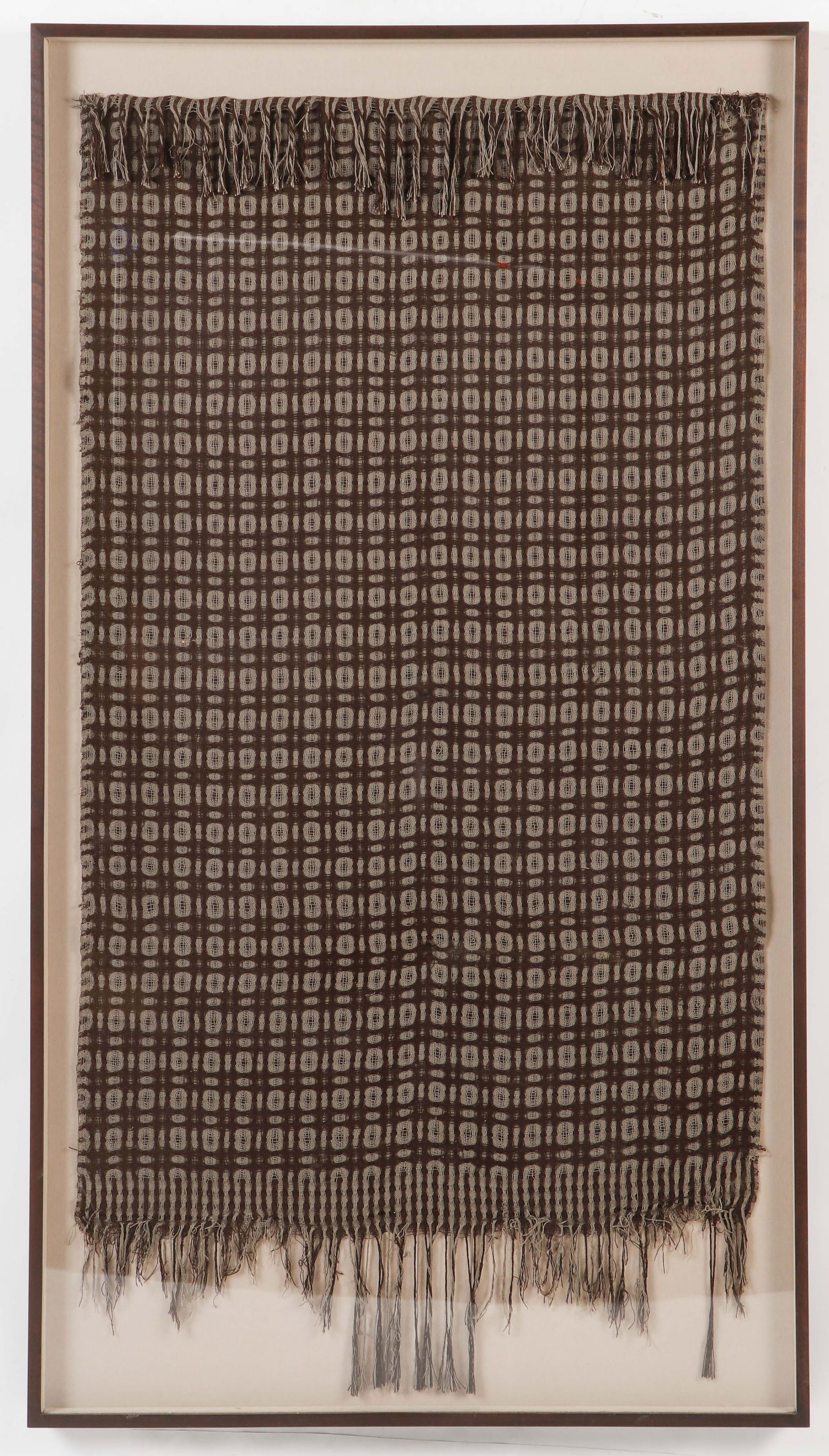 Sherri Smith (American, b. 1943) Textile: Sherri Smith (American, 1943) Untitled Textile, Framed. Size: 49'' x 29.5'', 124 x 75 cm (textile); 60.75'' x 33.75'', 154 x 86 cm (frame). Provenance: The Robert L. Pfannebecker Collection. Artist Bi