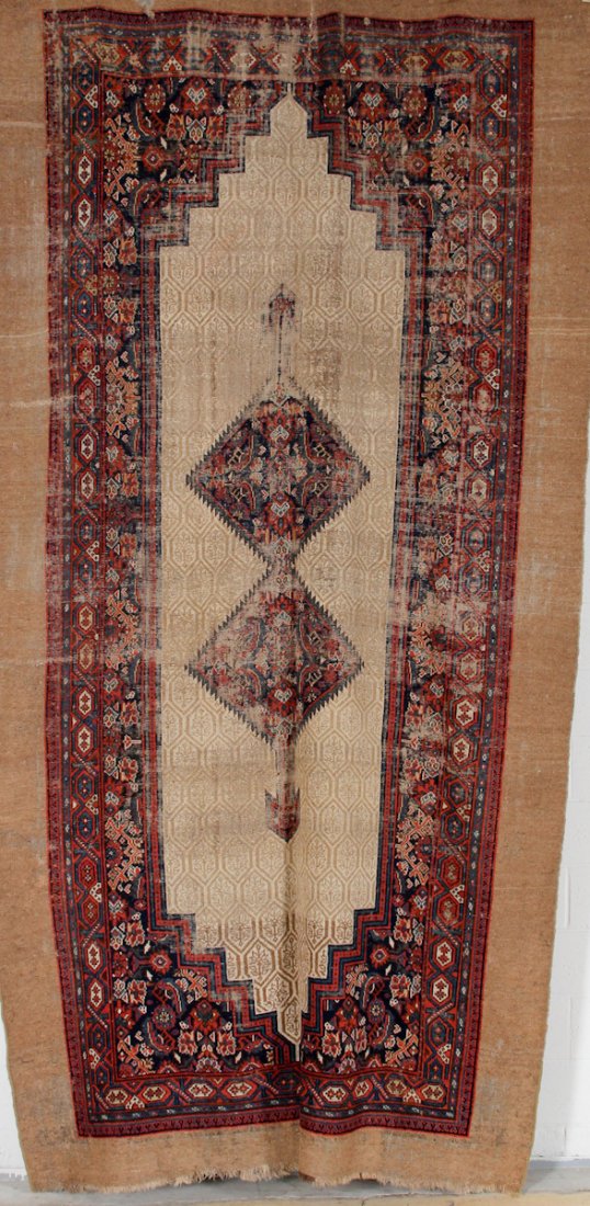 Camel Field Serab Rug: Camel Field Serab Rug, Persian, late 19th c, heavy wear. Size: 6' 1" x 11' 2". Cost for us to pack and ship this item via UPS GROUND in the continental USA (includes insurance, with signature required
