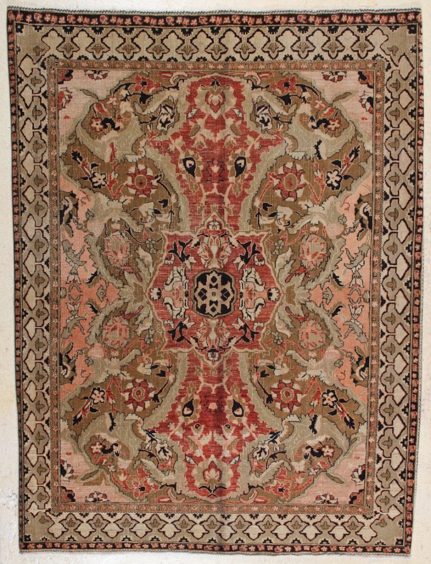 Fine Agra "Polonaise" Carpet: Fine Agra "Polonaise" Carpet, India, modern, good overall condition. Size: 5' 1" x 6' 6". Cost for us to pack and ship this item via UPS GROUND in the continental USA (includes insurance, with signatu