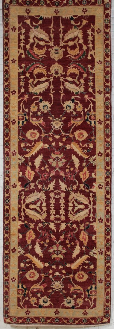 Agra Carpet Runner: Tur Agr Burgundy and Gold Runner. Size: 3'11" x 11'8'. Cost for us to pack and ship this item via UPS GROUND in the continental USA (includes insurance, with signature required): $60.