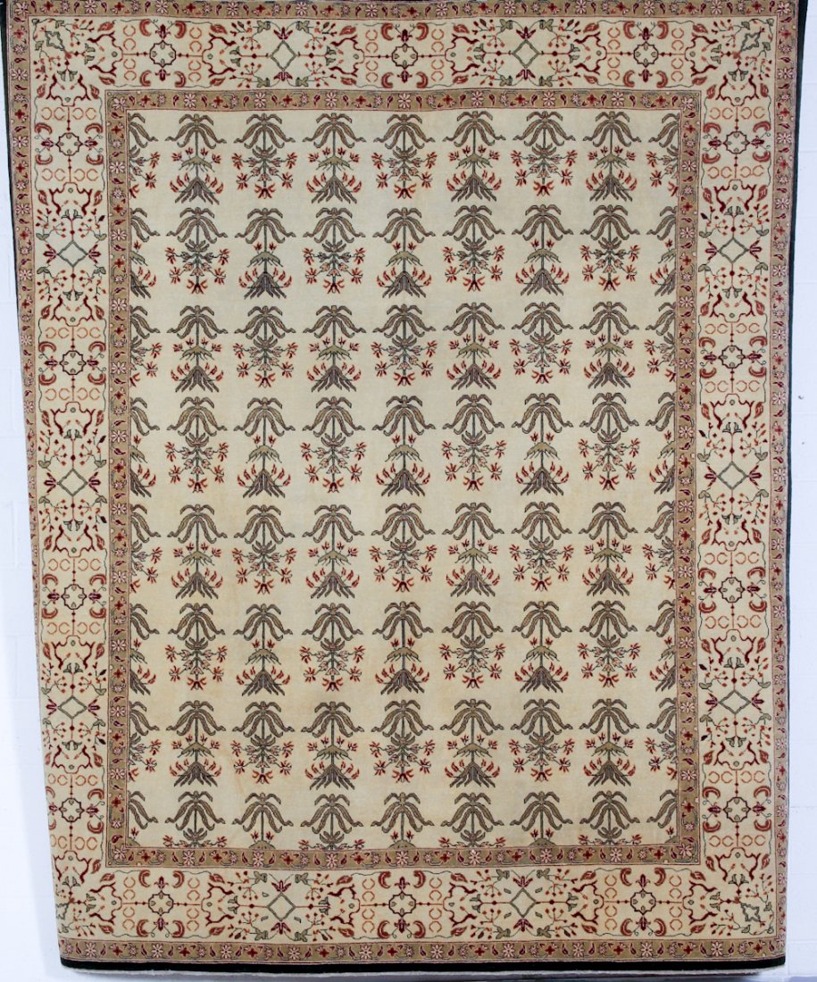 Classical Style Agra Carpet: Classical Style Agra Carpet, India, low overall pile, several small repairs. Size: 7'10" x 9'8". Cost for us to pack and ship this item via UPS GROUND in the continental USA (includes insurance, with 