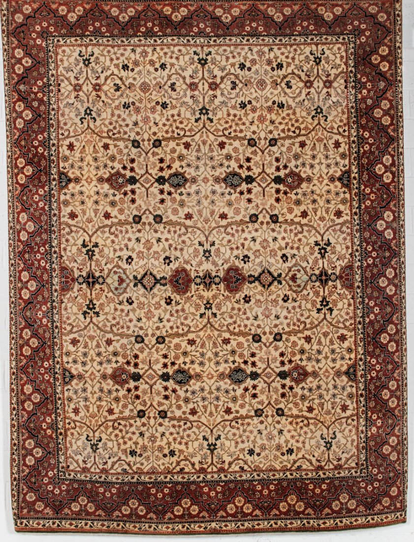 Classical Ivory Ground Agra Carpet: Classical Ivory Ground Agra Carpet, India. Size: 9' x 12'. Cost for us to pack and ship this item via UPS GROUND in the continental USA (includes insurance, with signature required): $110.