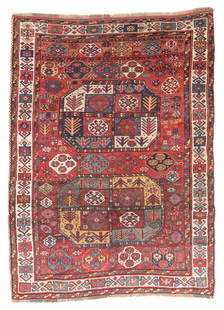 Kordi Rug, Persia, Ca. 1875, 5'9'' x 7'10'': Kordi Rug, Persia, Ca. 1875, 5'9'' x 7'10'' (175 x 239 cm). Weight: 22 lbs. Material: wool pile, wool warp, wool weft. Provenance: Ex. Eric Jacobson Collection. Portland, Oregon.