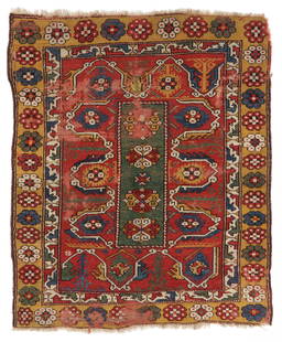 West Anatolian Bergama Area Rug, Turkey, 19th C., 3'11'' x 4'8'': West Anatolian Bergama Area Rug, Turkey, 19th C., 3'11'' x 4'8'' (119 x 142 cm). Weight: 6 lbs. Material: wool pile, wool warp, wool weft.