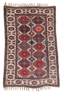 Karabagh Kazak, Caucasus, Ca. 1900, 5'3'' x 8'3'': Karabagh Kazak, Caucasus, Ca. 1900, 5'3'' x 8'3'' (160 x 251 cm). Weight: 21 lbs. Material: wool pile, wool warp, wool weft.