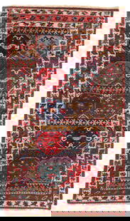 Northwest Persian Kurd Rug, Ca. 1875, 3'11'' x 7'0'': Northwest Persian Kurd Rug, Ca. 1875, 3'11'' x 7'0'' (119 x 213 cm). Weight: 14 lbs. Material: wool pile, wool warp, wool weft. Minor guard rewoven at one end.