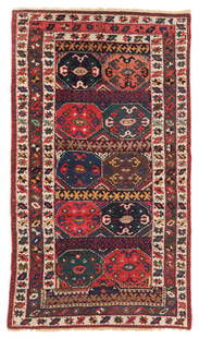 Northwest Persian Kurd Rug, Ca. 1875, 3'11'' x 7'0'': Northwest Persian Kurd Rug, Ca. 1875, 3'11'' x 7'0'' (119 x 213 cm). Weight: 14 lbs. Material: wool pile, wool warp, wool weft. Minor guard rewoven at one end.