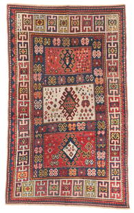 Kazak Rug, Caucasus, Ca. 1875, 4'1'' x 7'0'': Kazak Rug, Caucasus, Ca. 1875, 4'1'' x 7'0'' (124 x 213 cm). Weight: 10 lbs. Material: wool pile, wool warp, wool weft.