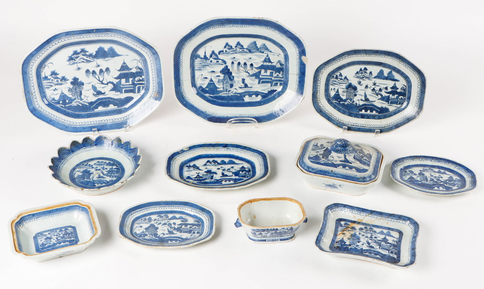 Collector's Lot of Antique Chinese Canton Blue & White Porcelain, 19th C. (1 of 3)