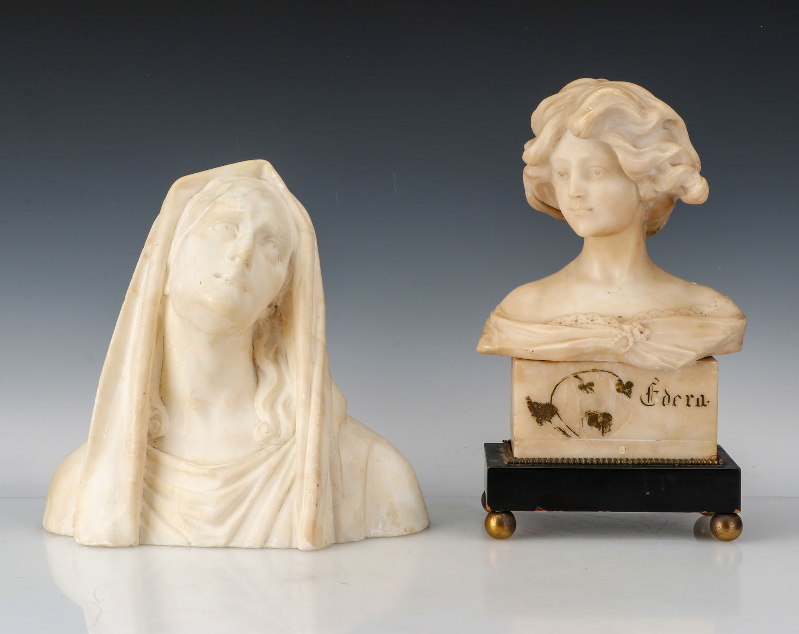 2 Antique Carved Alabaster Busts (1 of 5)