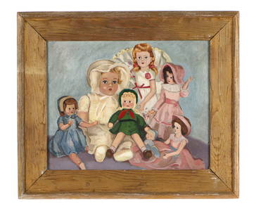 Nina Martino (American, b. 1952): Nina Martino (American, b.1952) "Nina's Dolls," oil painting on canvas. Framed. Size: 16'' x 20'', 41 x 51 cm (stretcher); 22.5'' x 26.5'', 57 x 67 cm (frame).