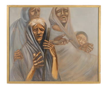Nina Martino (American, B. 1952) Painting: Nina Martino (American, B. 1952) "Charity," oil painting on canvas. Paper label verso. Framed. Size: 29'' x 35.5'', 74 x 90 cm (stretcher); 30.75'' x 36.75'', 78 x 93 cm (frame).