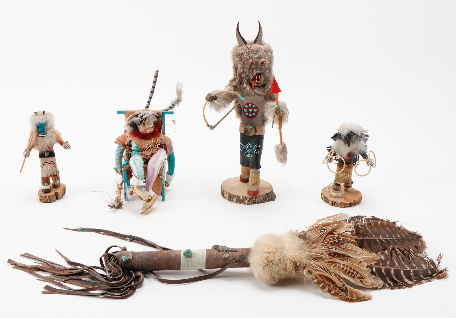Four (4) Native American Dolls with a Feather Broom/Fan (1 of 9)