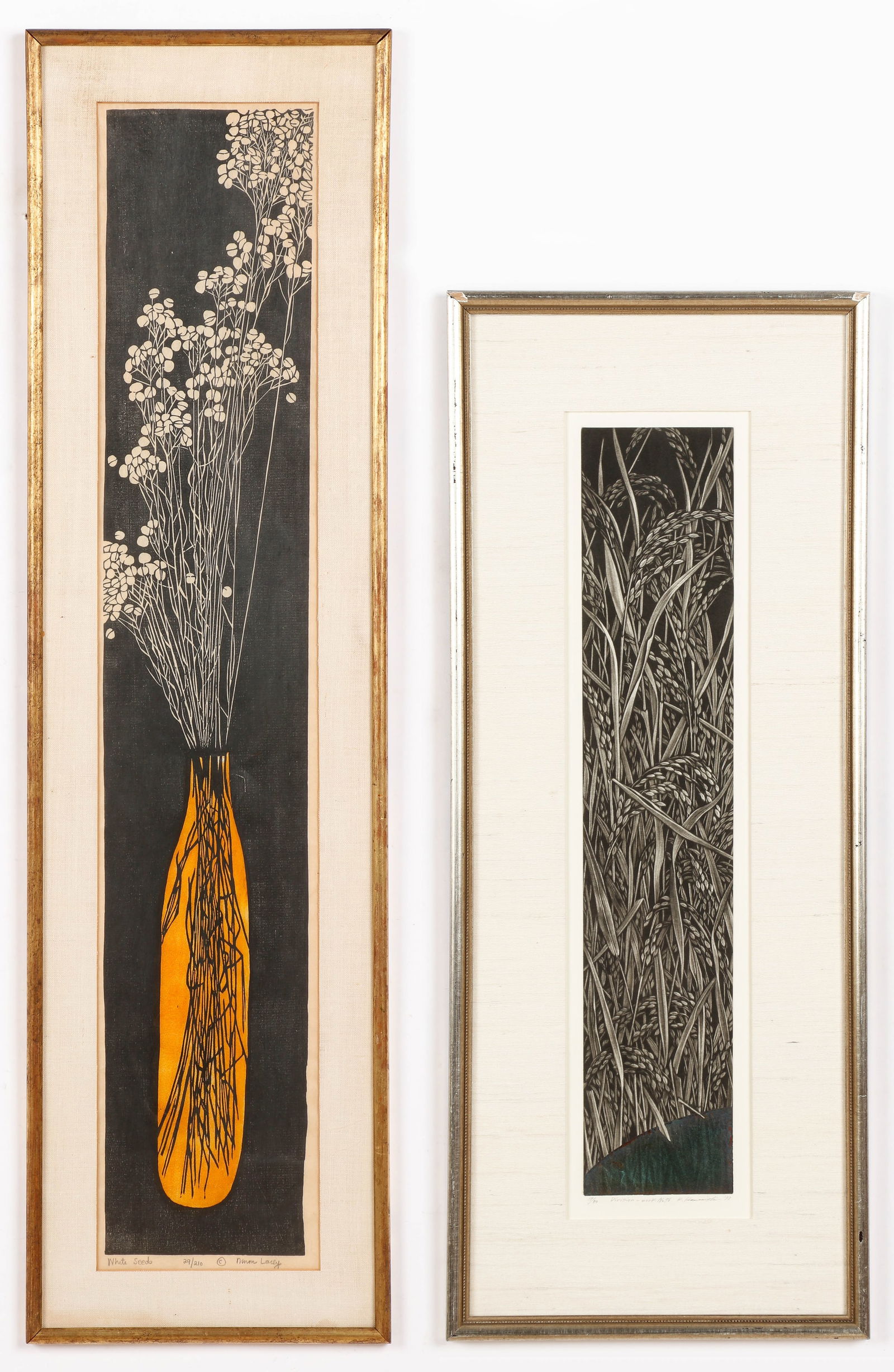 Katsunori Hamanishi (Japanese, B.1949) Mezzotint.: Katsunori Hamanishi (Japanese, B.1949) "Division Work # " mezzotint, signed, titled, dated and numbered. Size: 21.25'' x 4'', 54 x 10 cm (plate); 29'' x 11.75'', 74 x 30 cm (frame). Together with Nino