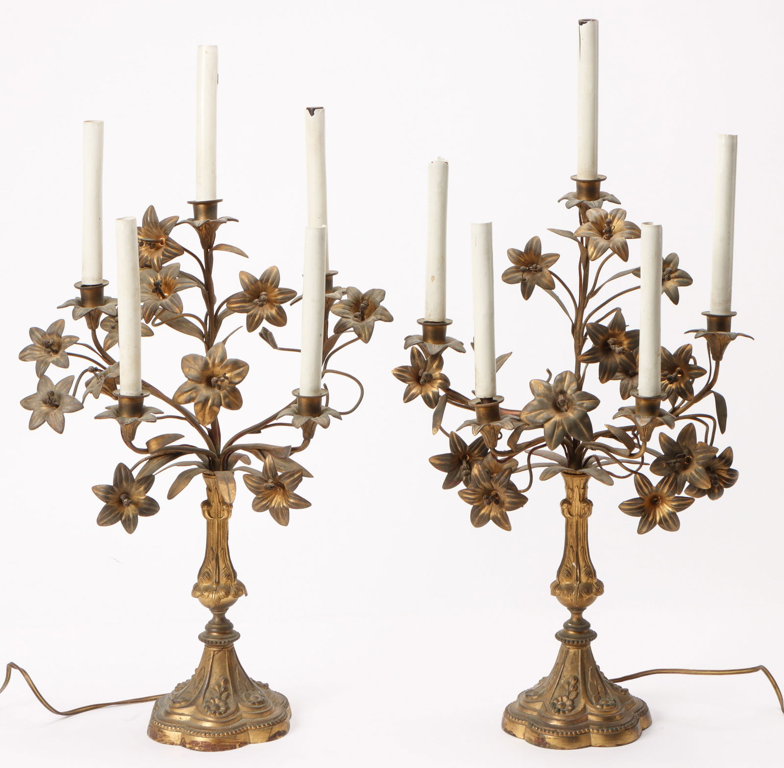 Pair of Antique Gilt Bronze Floral 5-Light Candelabra (1 of 6)