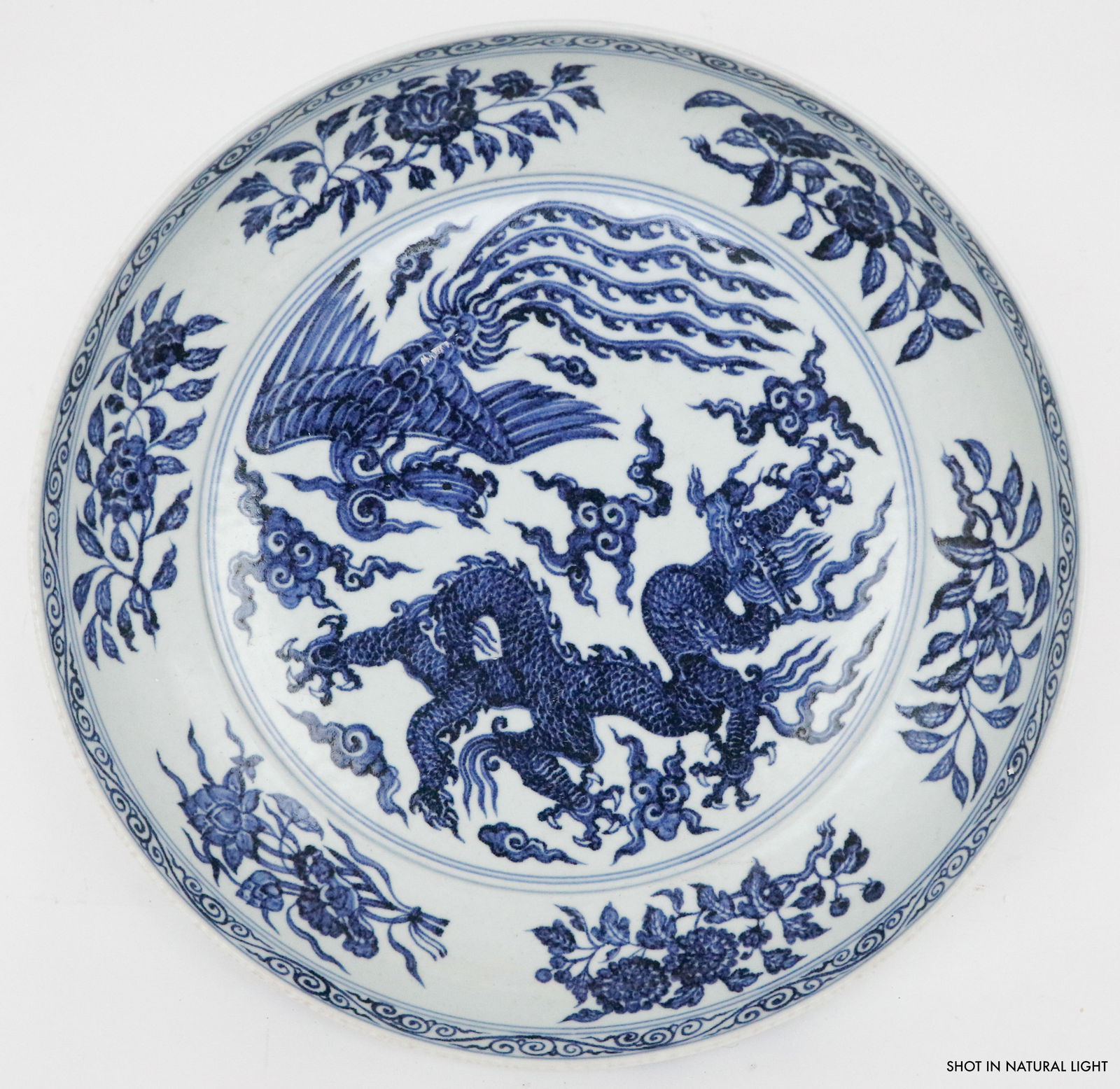 Chinese Blue and White Dragon and Phoenix Plate (1 of 3)