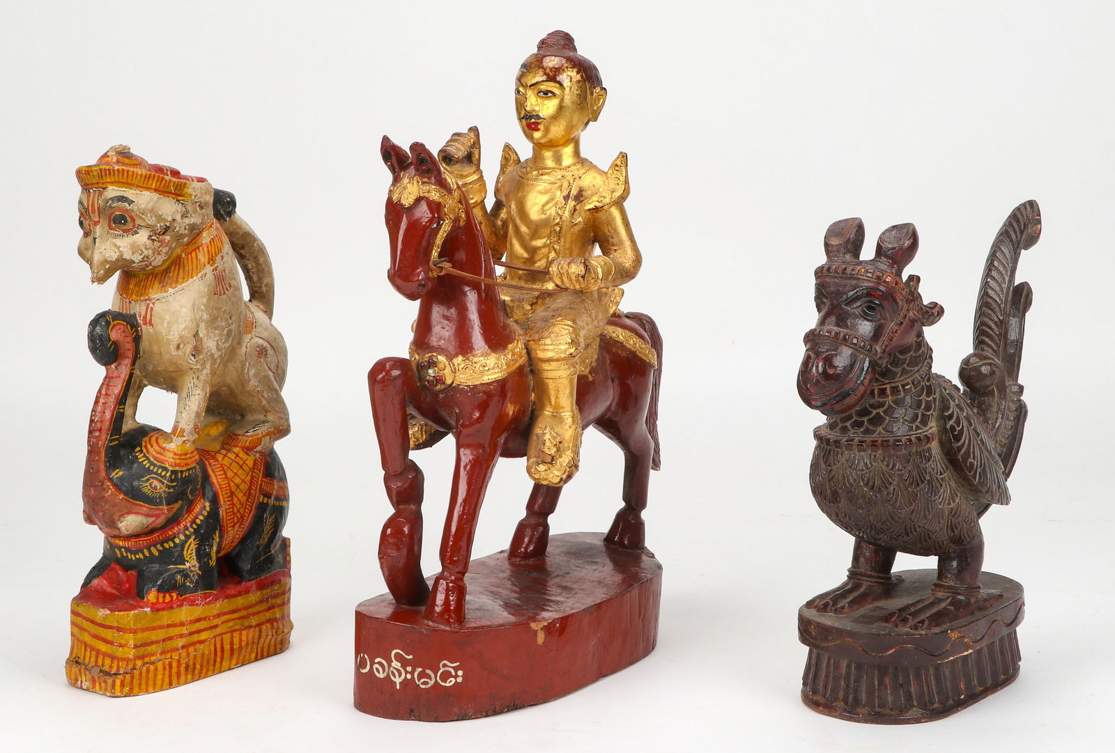 3 Indian/Burmese Painted Carved Wood Figures, 19th- 20th C. (1 of 7)