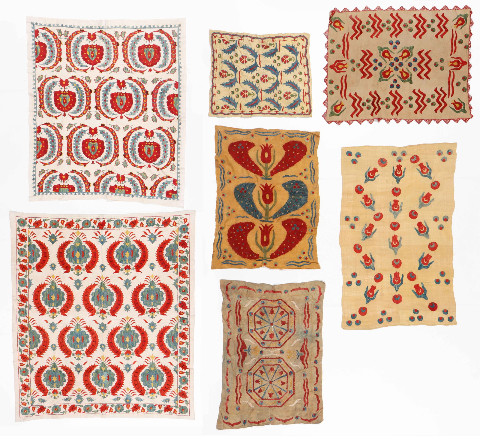 Collection of 7 Vintage Silk Suzani/Ottoman Style Embroideries, 20th C. (1 of 5)