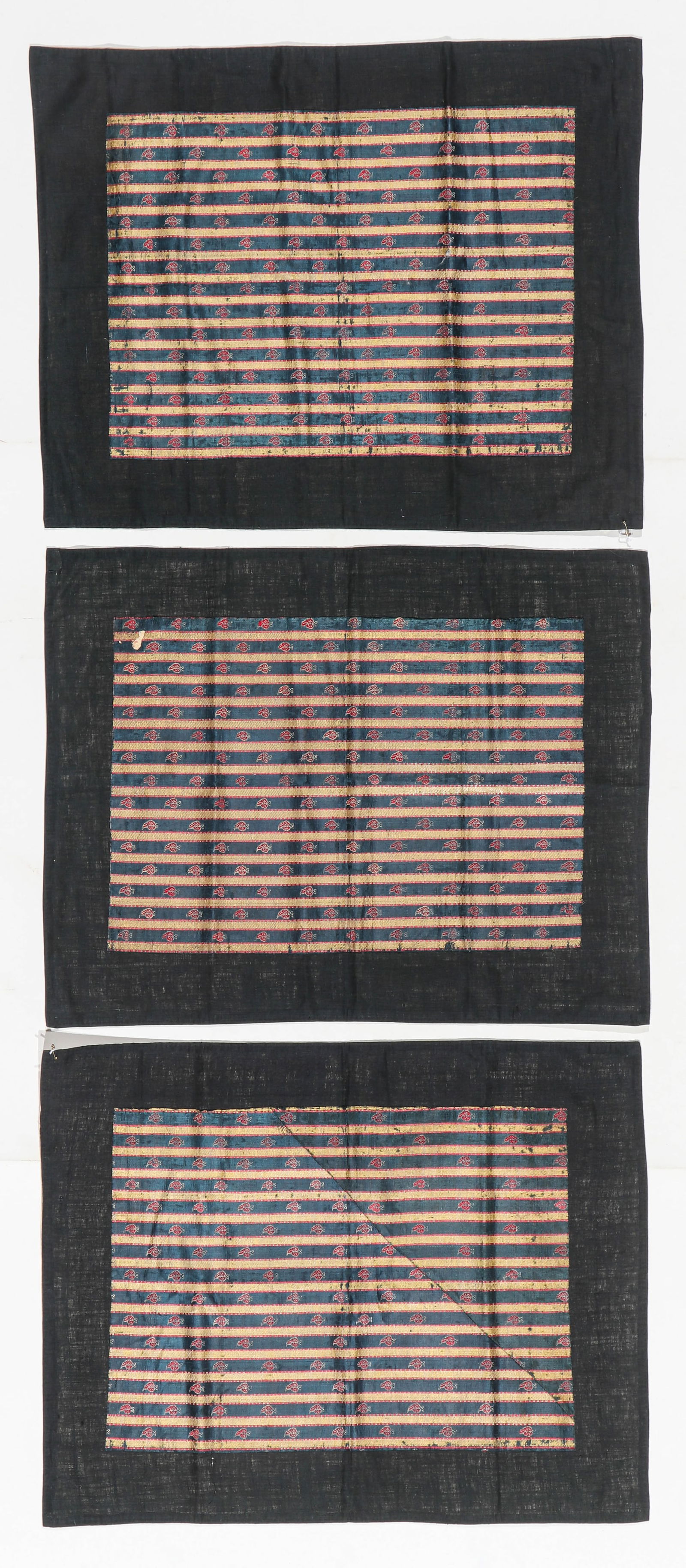 Three Indian Silk Brocade Fragments, 19th C. (1 of 2)