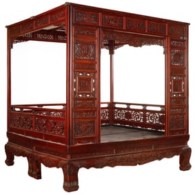 Fine 19th Chinese Carved Rosewood Canopy Bed