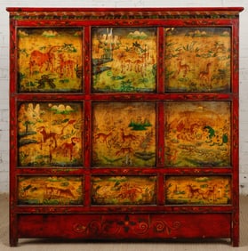 Painted Vintage Tibetan Monastic Chest