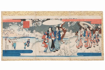 Kochoro Kunisada (Japanese, 1786-1865) Woodblock Triptych