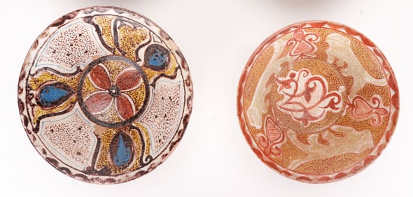 2 Antique Central Asian/Afghan Polychrome Glazed Ceramic Bowls