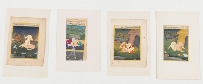 Unusual Group of 4 Indian Miniature Paintings: Erotic Scenes with Headless Figures, 19th C.