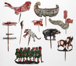 Collection of 10 Indonesian Wayang Kulit Puppets, Mid 20th C.