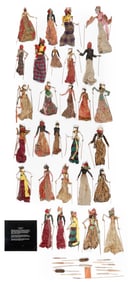 Large Collection of 29 Indonesian Wayang Kulit Puppets, Mid 20th C.