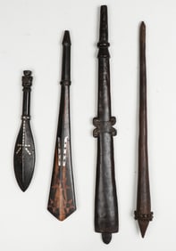 Ethnographic Collector's Lot of 4 Clubs, Late 19th-Early 20th C.