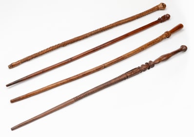 4 Pacific Islands Walking Sticks, Early-Mid 20th C.