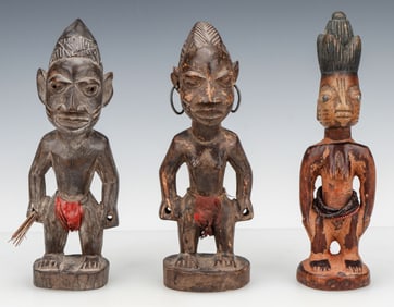 3 African Ere Ibeji Figures, Benin, Mid 20th C.