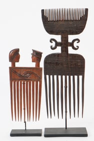 2 African Combs on Stands, Mid 20th C.