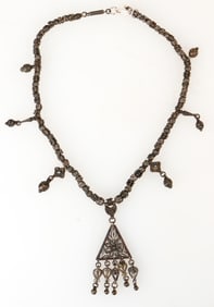 Antique Egyptian Silver Openwork Bead and Filigree Necklace, C. 1910 or Earlier
