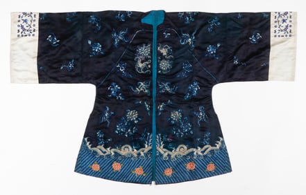 Dark Blue Chinese Embroidered Robe, China, Qing Dynasty
