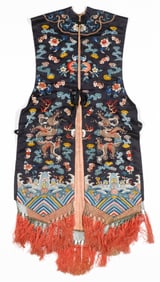 Embroidered Silk Xiape or Court Waistcoat, China, Qing Dynasty