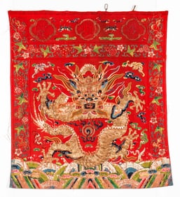 Antique Chinese Embroidered Dragon Panel, Qing D.