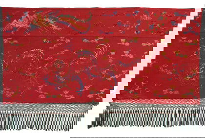 Chinese Wool Embroidered Altar Frontal, 19th C.