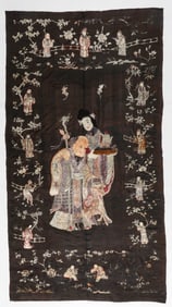 Chinese Silk Brocade Shouxing Wall Hanging, 19th C.