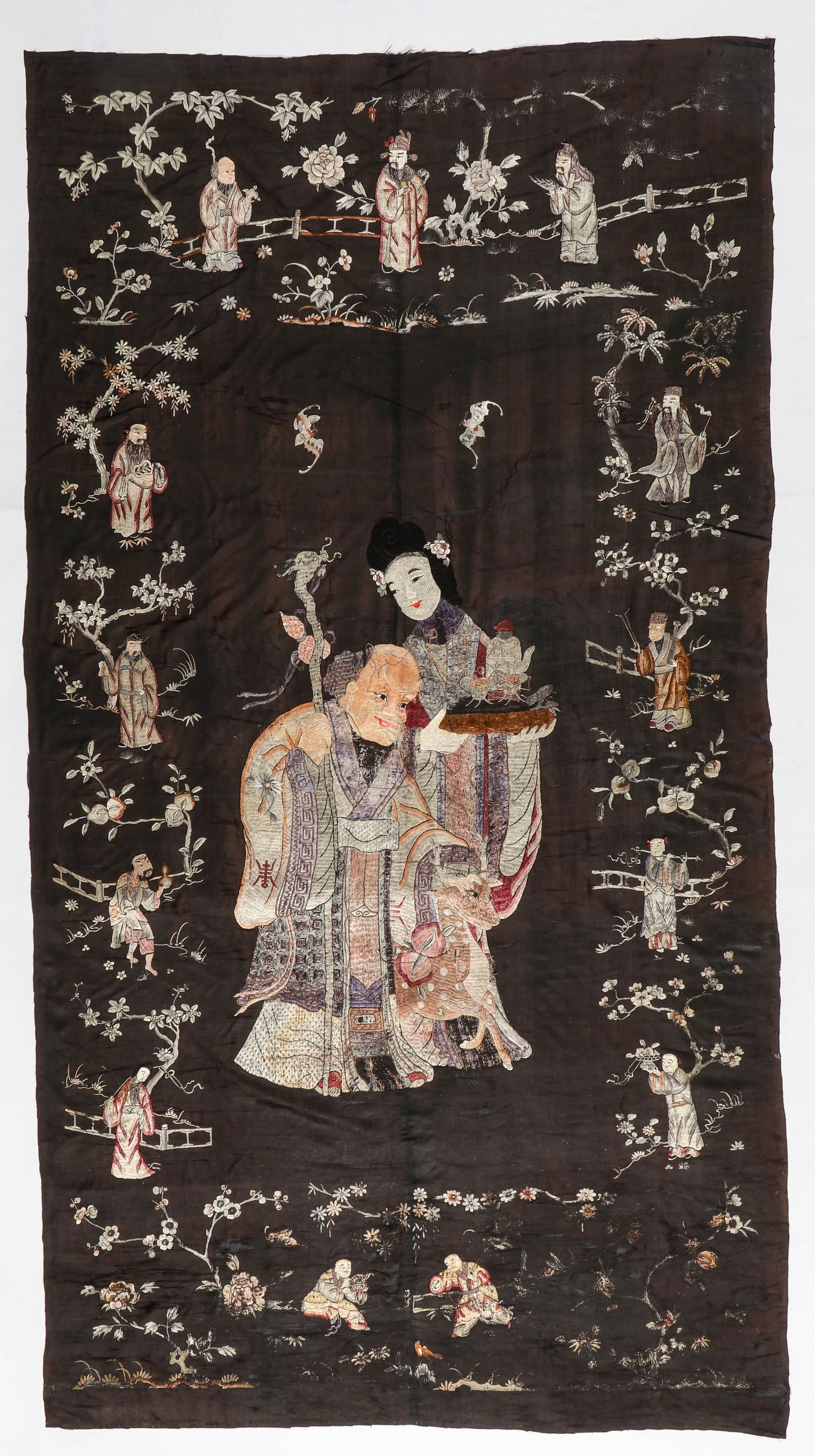 Chinese Silk Brocade Shouxing Wall Hanging, 19th C. (1 of 7)