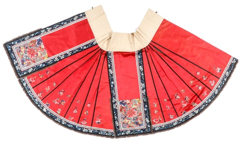 Chinese Embroidered Red Silk Skirt, Qing Dynasty